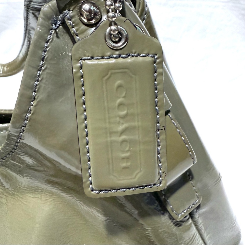 Coach Madison Maggie Sage Green Patent Leather Shoulder Hobo Bag Silver Hardware - Picture 4 of 14